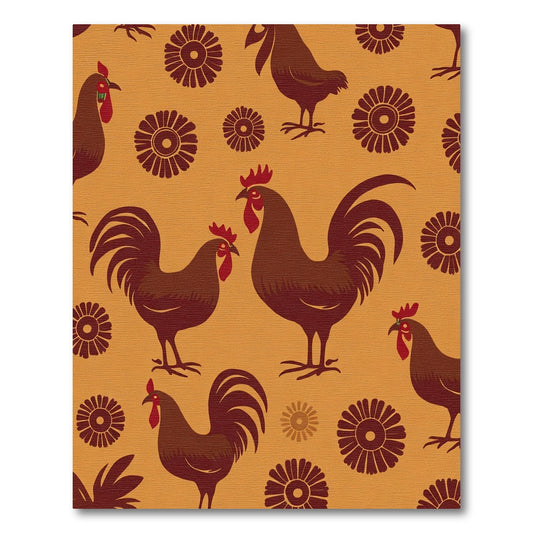 Brown Rooster Floral Charm Rug