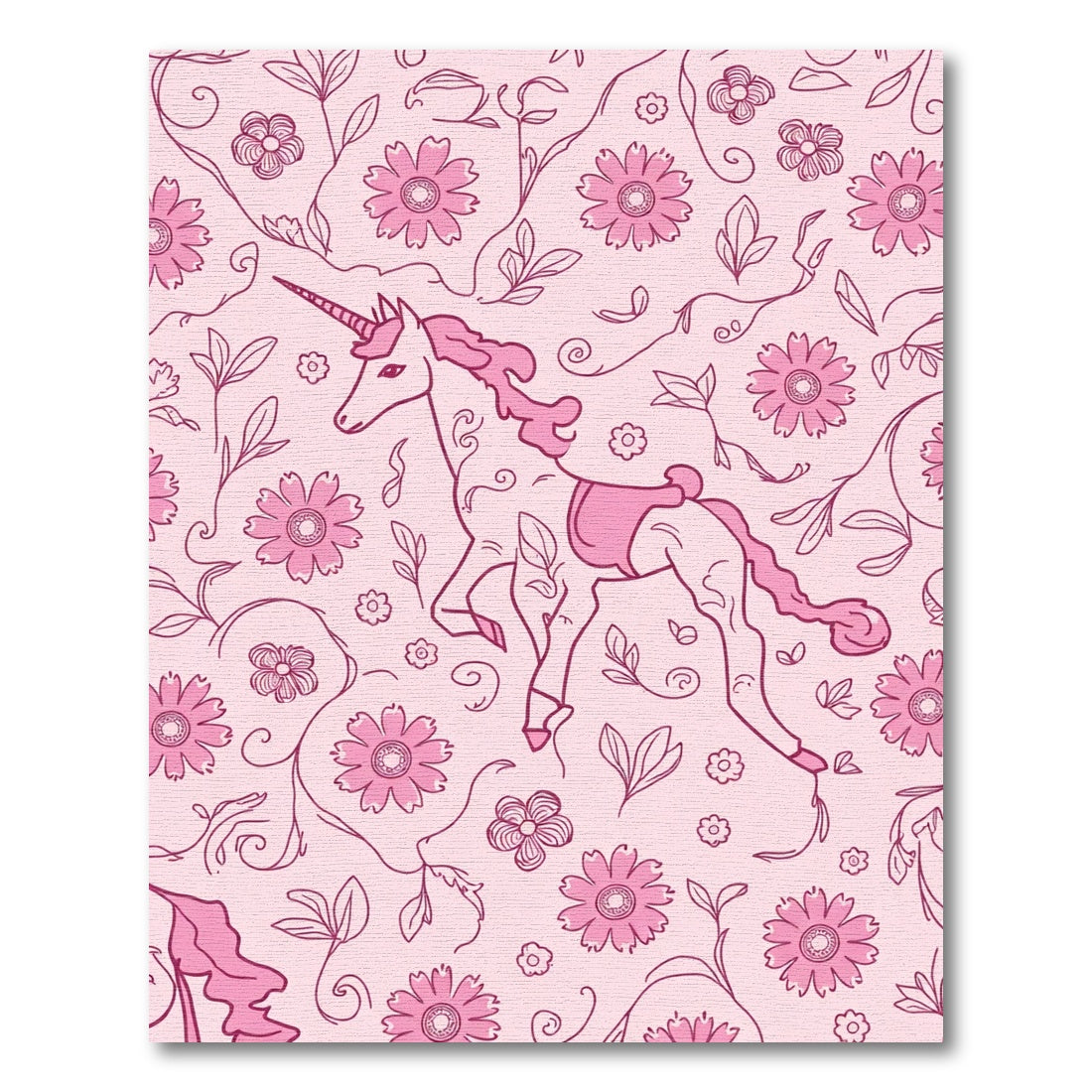 Whimsical Pink Unicorn Floral Meadow Rug