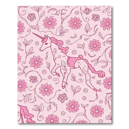 Whimsical Pink Unicorn Floral Meadow Rug