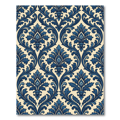 Elegant Navy Damask Scroll Accent Rug