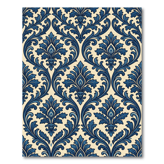 Elegant Navy Damask Scroll Accent Rug