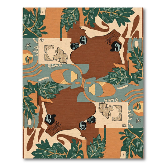 Brown Ochre Green Abstract Leaf Collage Rug