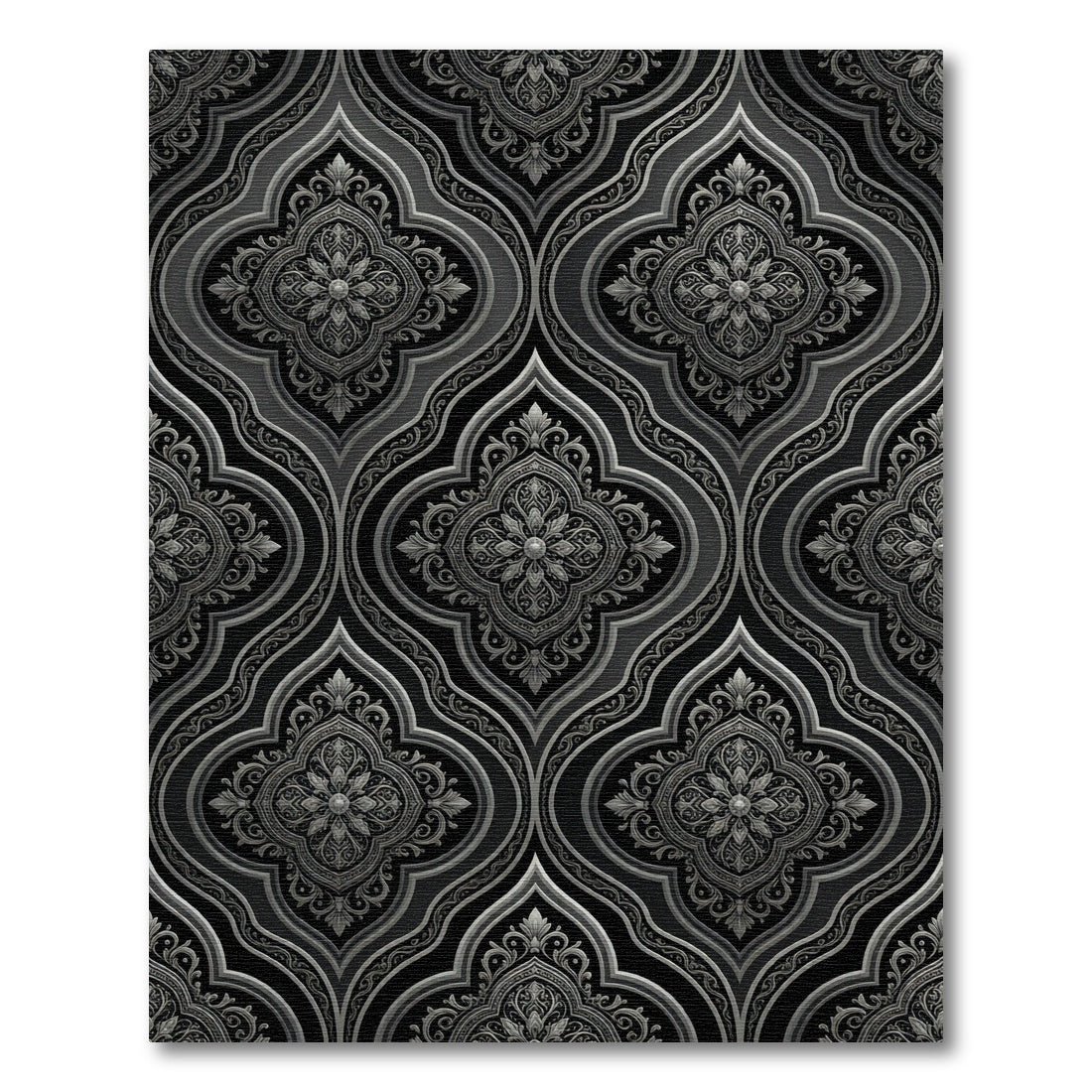 Ornate Black Silver Arabesque Rug