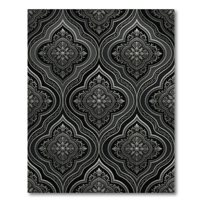 Ornate Black Silver Arabesque Rug