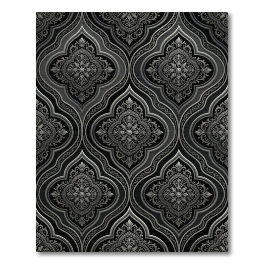 Ornate Black Silver Arabesque Rug