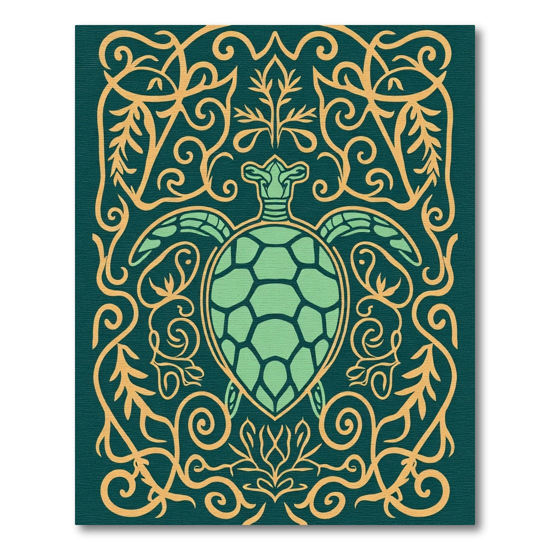 Green Sea Turtle Golden Scrollwork Rug