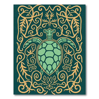Green Sea Turtle Golden Scrollwork Rug