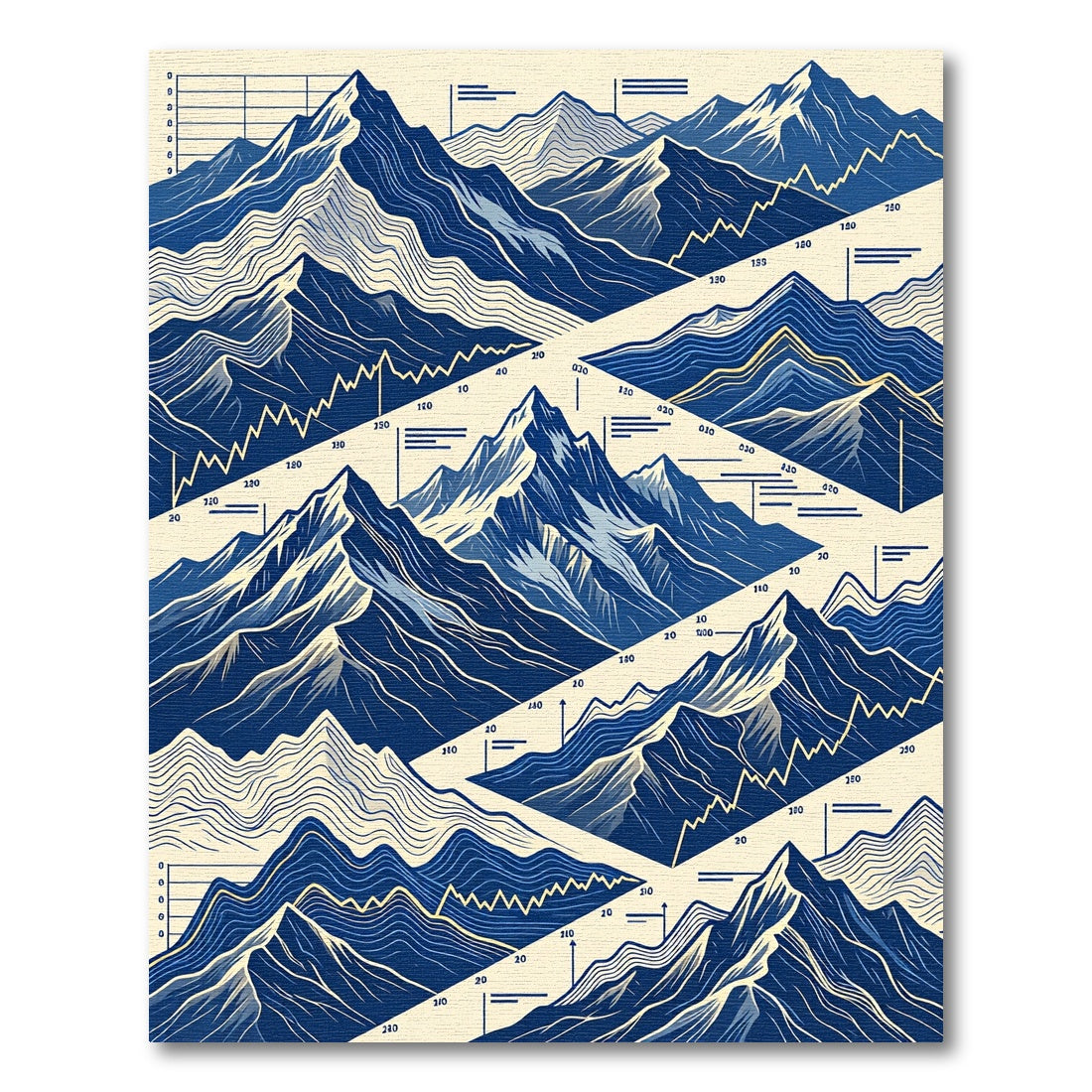Abstract Blue Mountain Peak Chart Rug