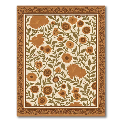 Earthy Brown Floral Vine Border Rug