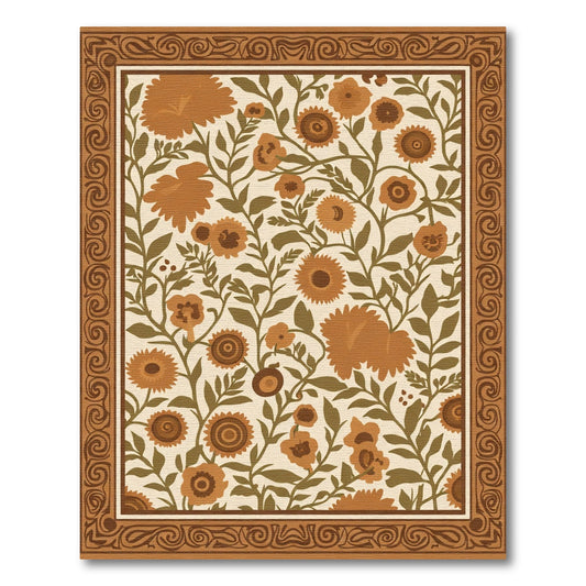 Earthy Brown Floral Vine Border Rug