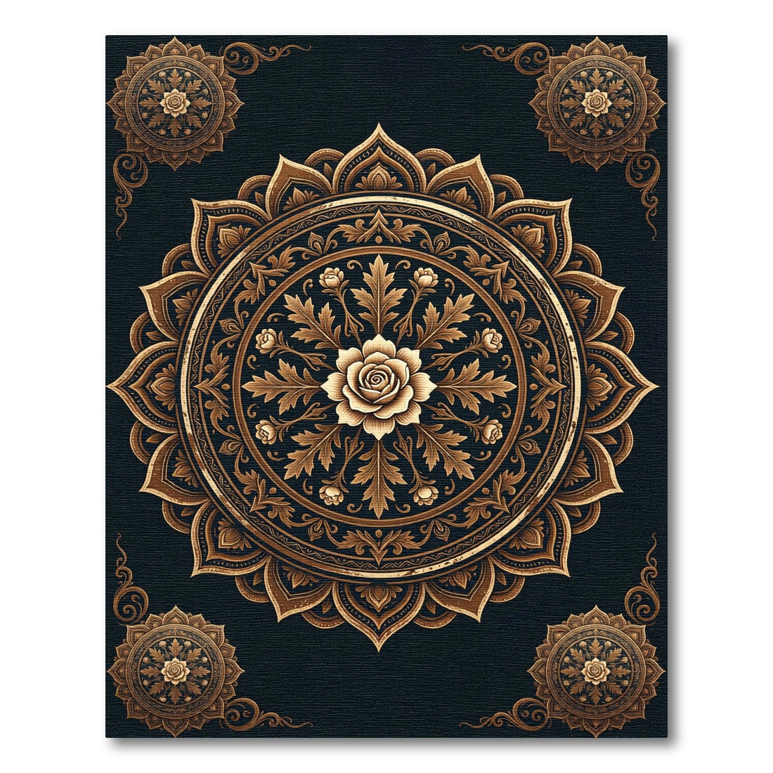 Elegant Gold Rose Medallion Floral Rug