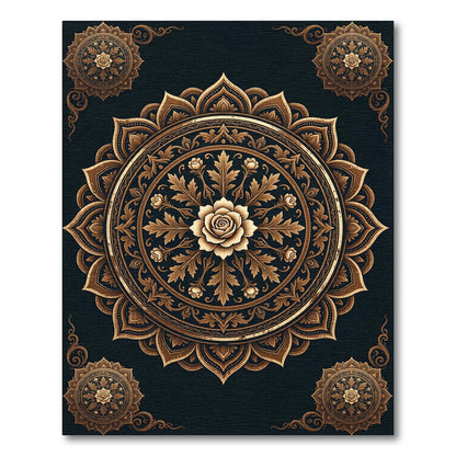 Elegant Gold Rose Medallion Floral Rug