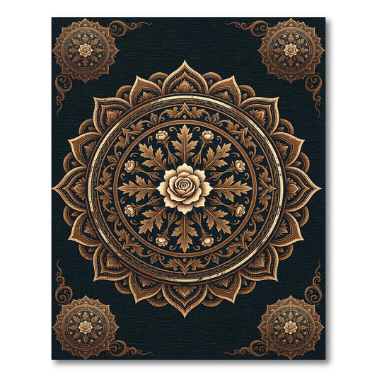 Elegant Gold Rose Medallion Floral Rug
