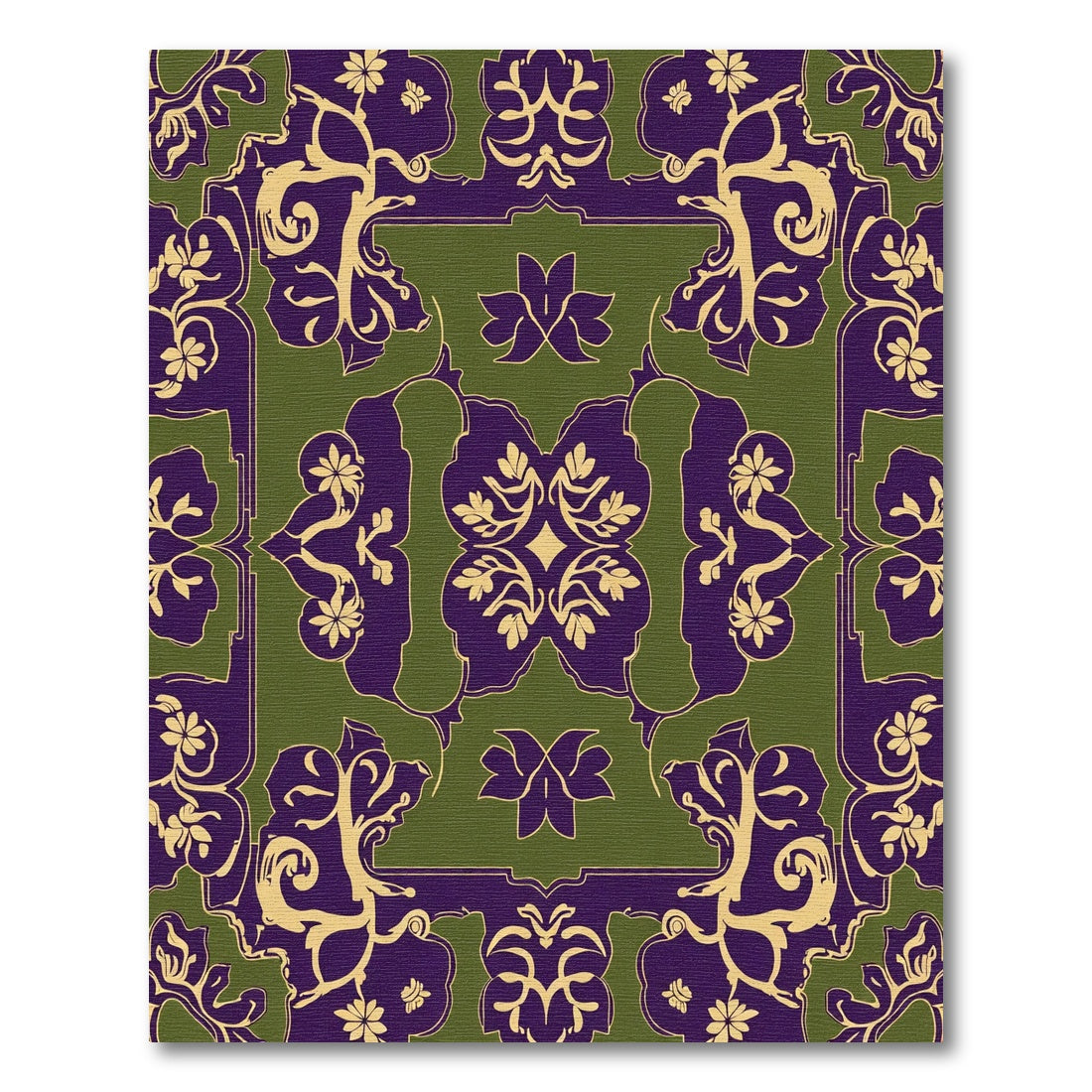 Ornate Plum Green Floral Medallion Rug