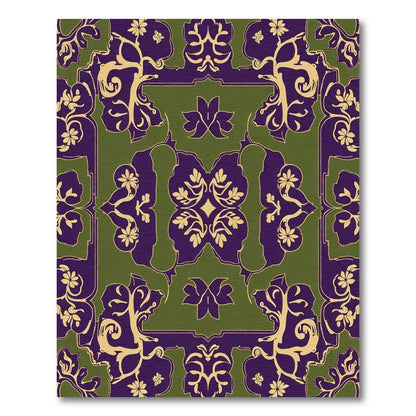 Ornate Plum Green Floral Medallion Rug