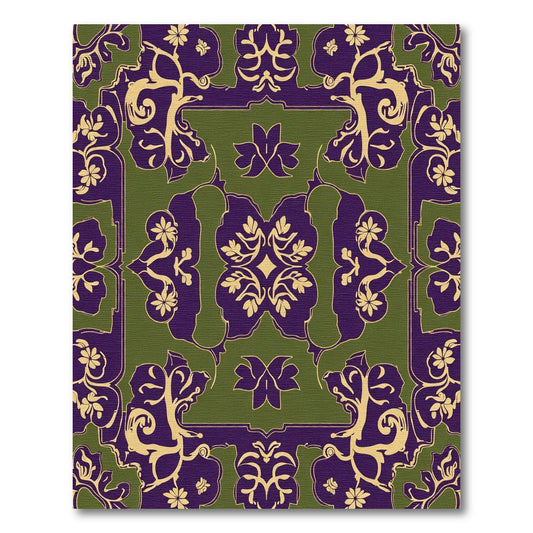 Ornate Plum Green Floral Medallion Rug