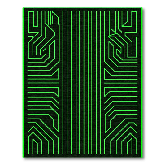 Neon Green Circuit Board Lines Rug