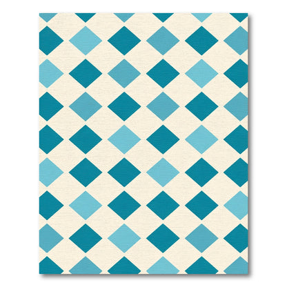 Teal Blue Diamond Grid Rug