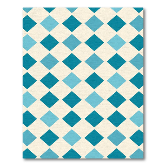 Teal Blue Diamond Grid Rug