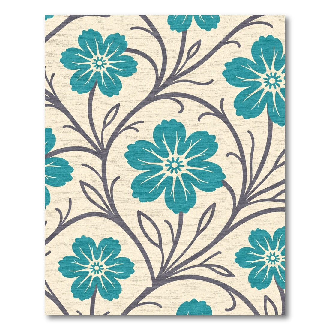 Teal Floral Vine Cream Background Rug