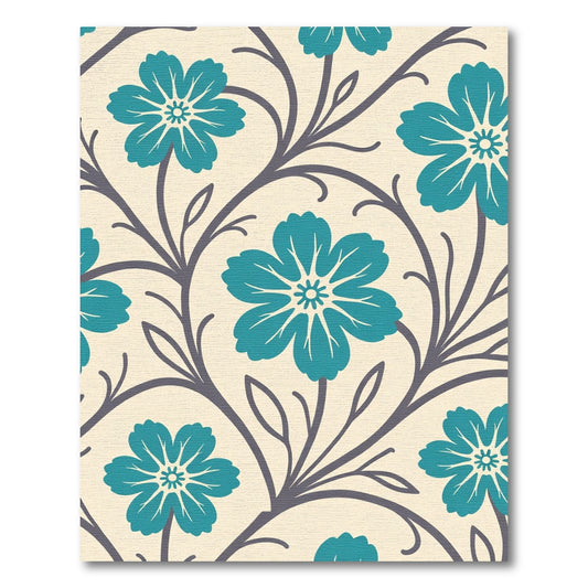 Teal Floral Vine Cream Background Rug