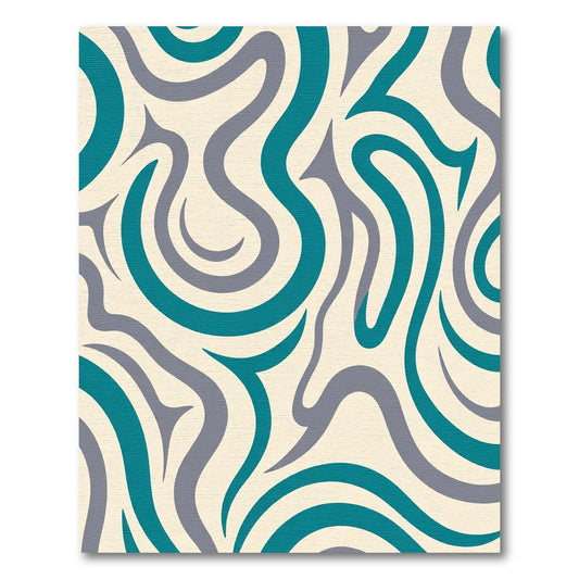 Teal Gray Flow Abstract Line Rug