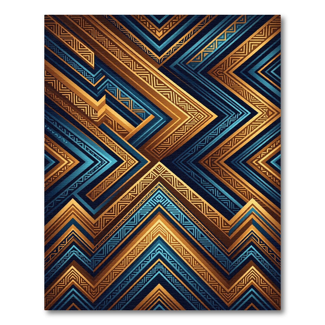 Golden Geometric Chevron Metallic Sapphire Rug