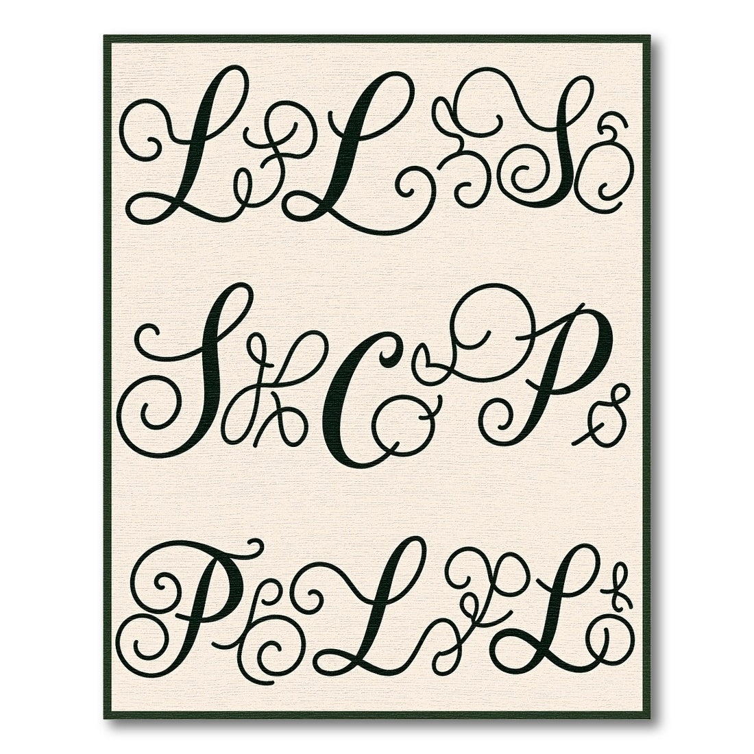 Black Script Alphabet Monogram Swirl Rug