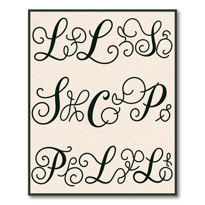 Black Script Alphabet Monogram Swirl Rug