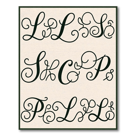 Black Script Alphabet Monogram Swirl Rug