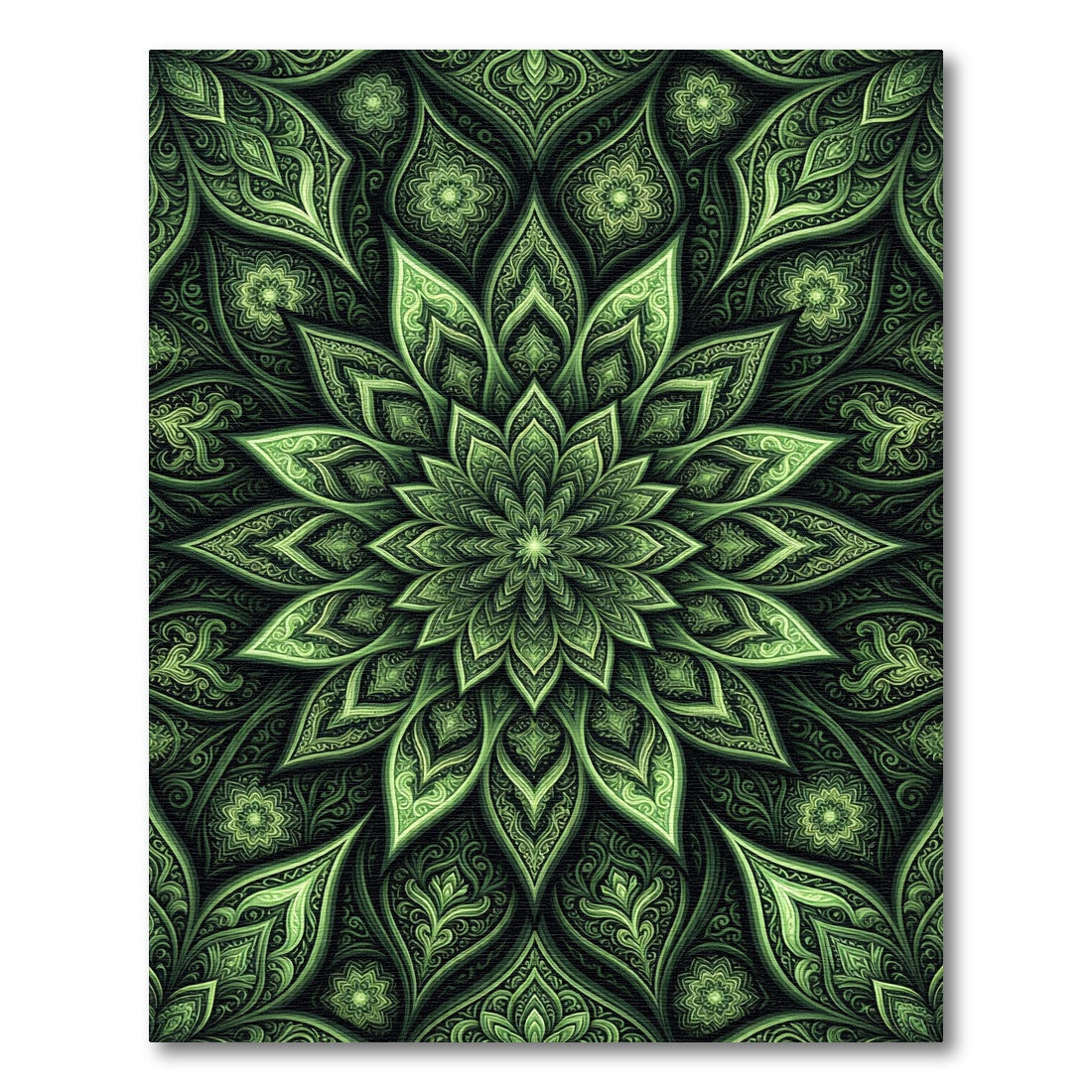 Emerald Green Intricate Floral Mandala Rug