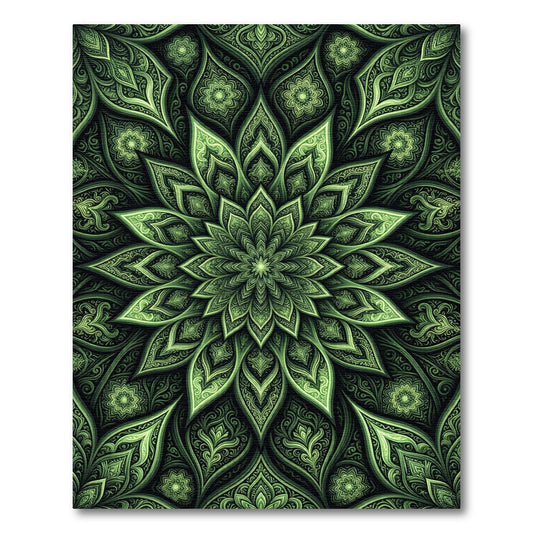 Emerald Green Intricate Floral Mandala Rug