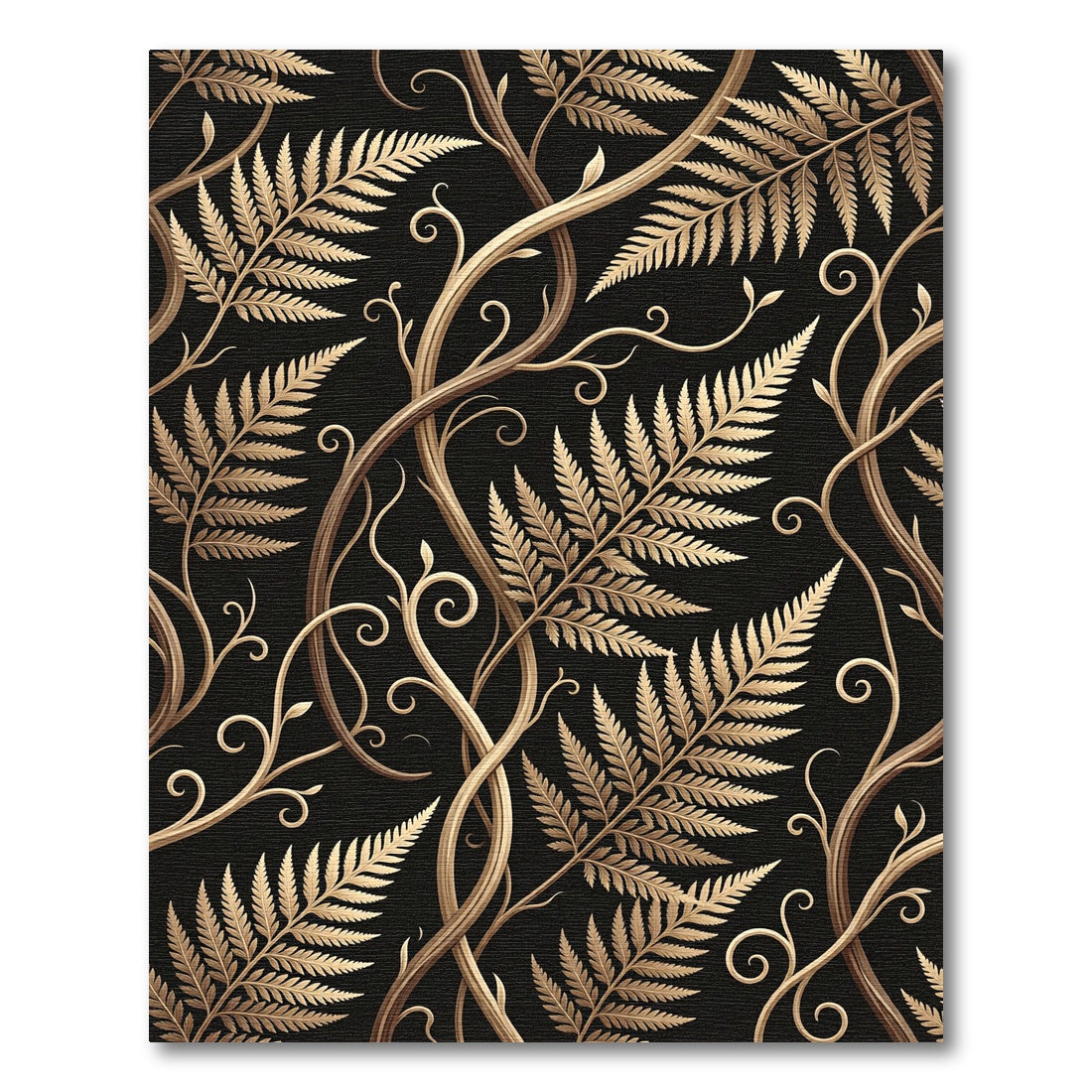 Golden Fern Foliage Swirls Rug