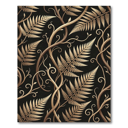 Golden Fern Foliage Swirls Rug
