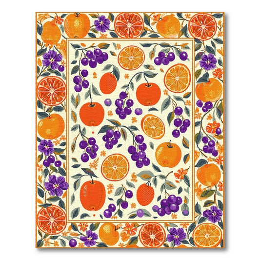 Whimsical Orange Grape Floral Border Rug