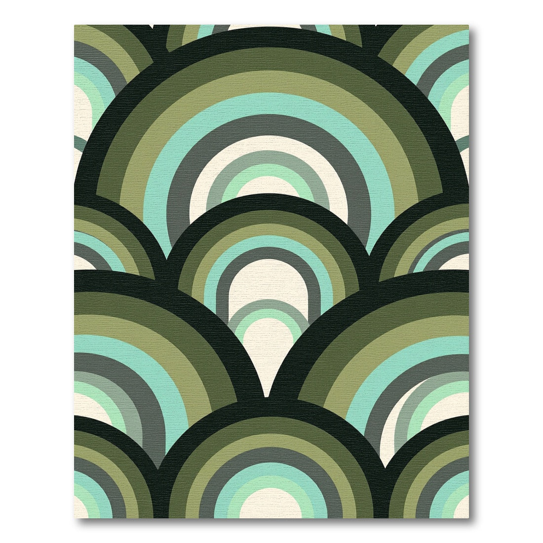 Mid-Century Olive Green Arch Overlay Rug