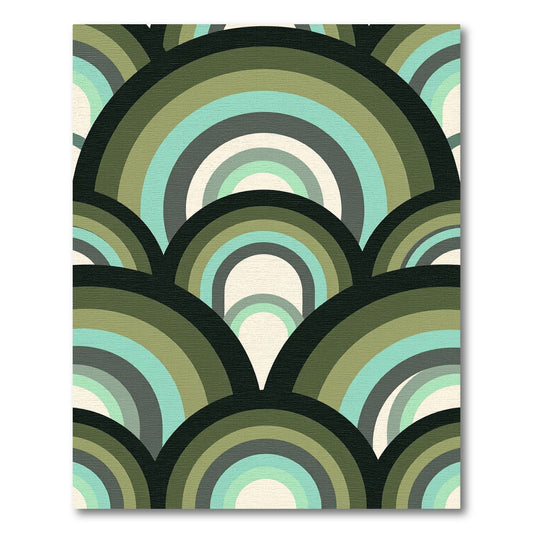 Mid-Century Olive Green Arch Overlay Rug