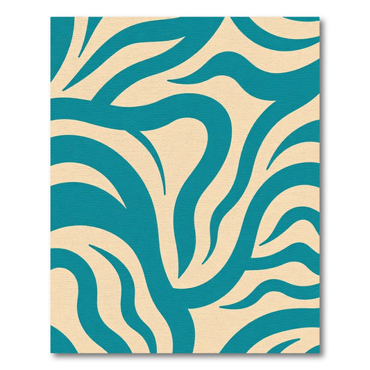 Teal Cream Curving Stripe Abstract Rug