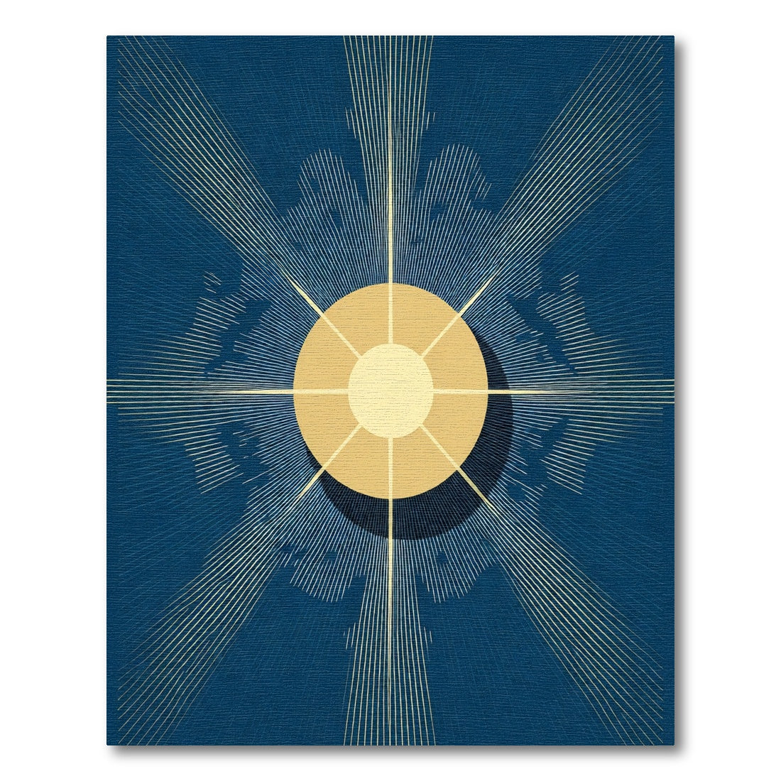 Golden Sunburst Blue Abstract Rug