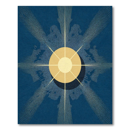 Golden Sunburst Blue Abstract Rug