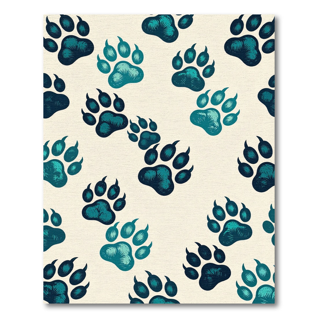 Woodland Teal Paw Print Repeat Rug