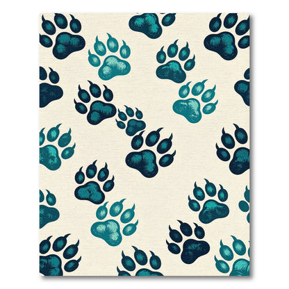 Woodland Teal Paw Print Repeat Rug