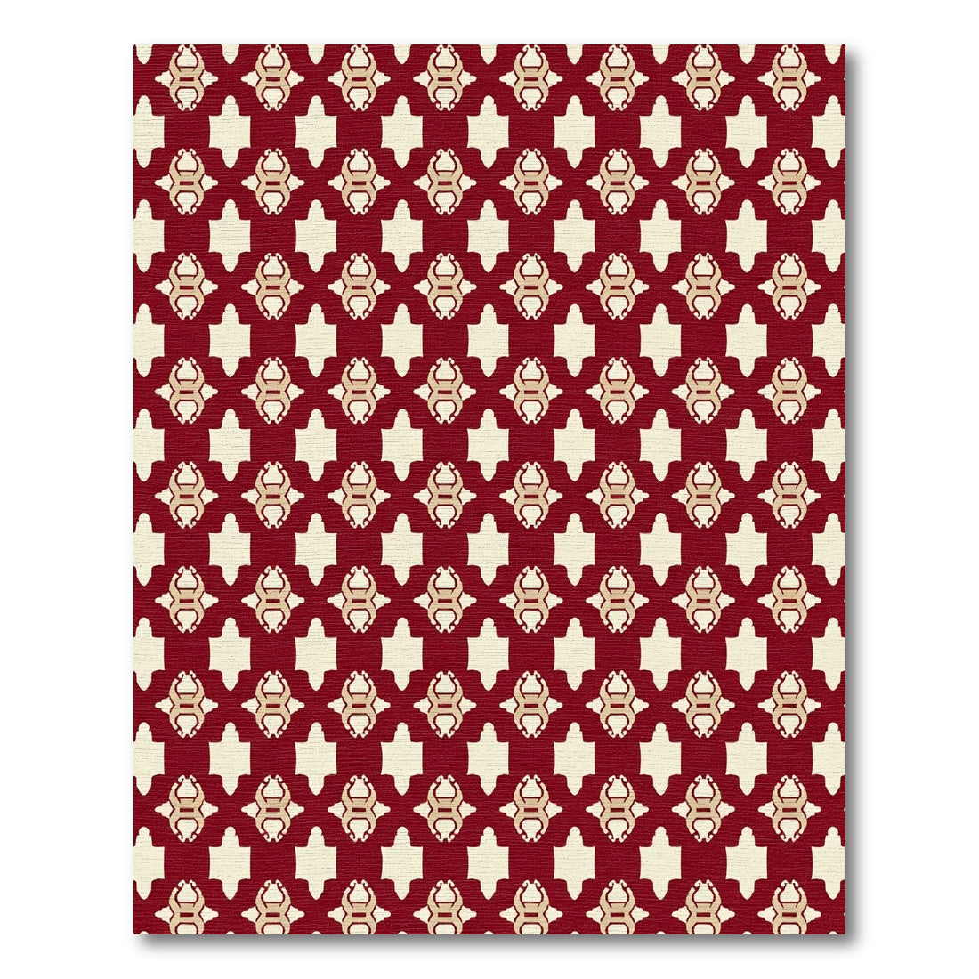 Deep Red Intricate Geometric Motif Rug