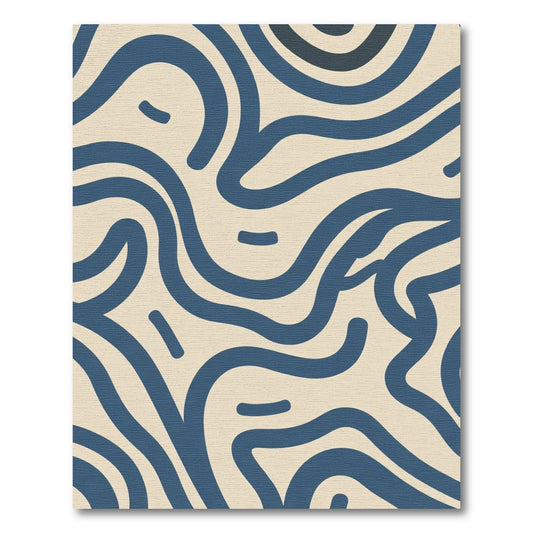 Deep Blue Wavy Lines Beige Background Rug