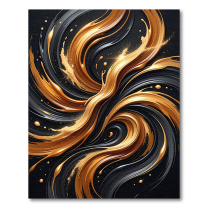 Golden Swirl Abstract Black Liquid Art Rug