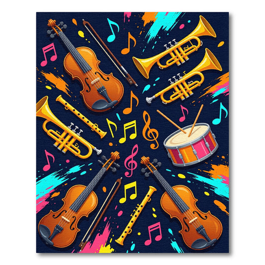 Vibrant Musical Instruments Splatter Notes Rug