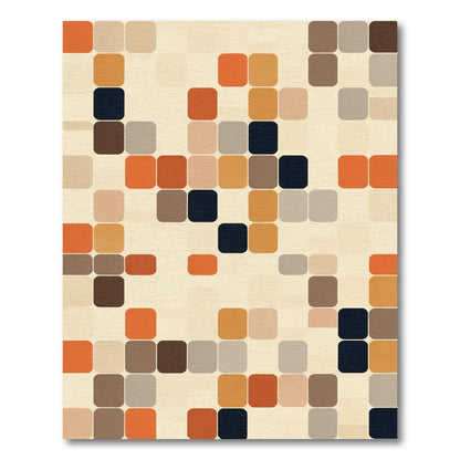 Warm Retro Rounded Pixel Grid Rug
