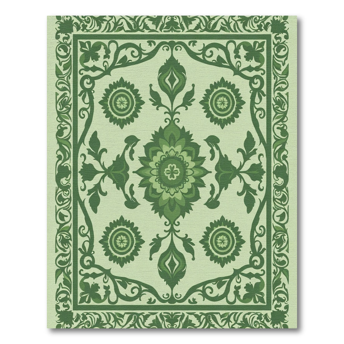 Verdant Green Floral Crest Border Rug