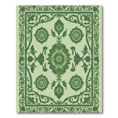 Verdant Green Floral Crest Border Rug