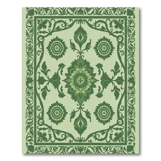 Verdant Green Floral Crest Border Rug